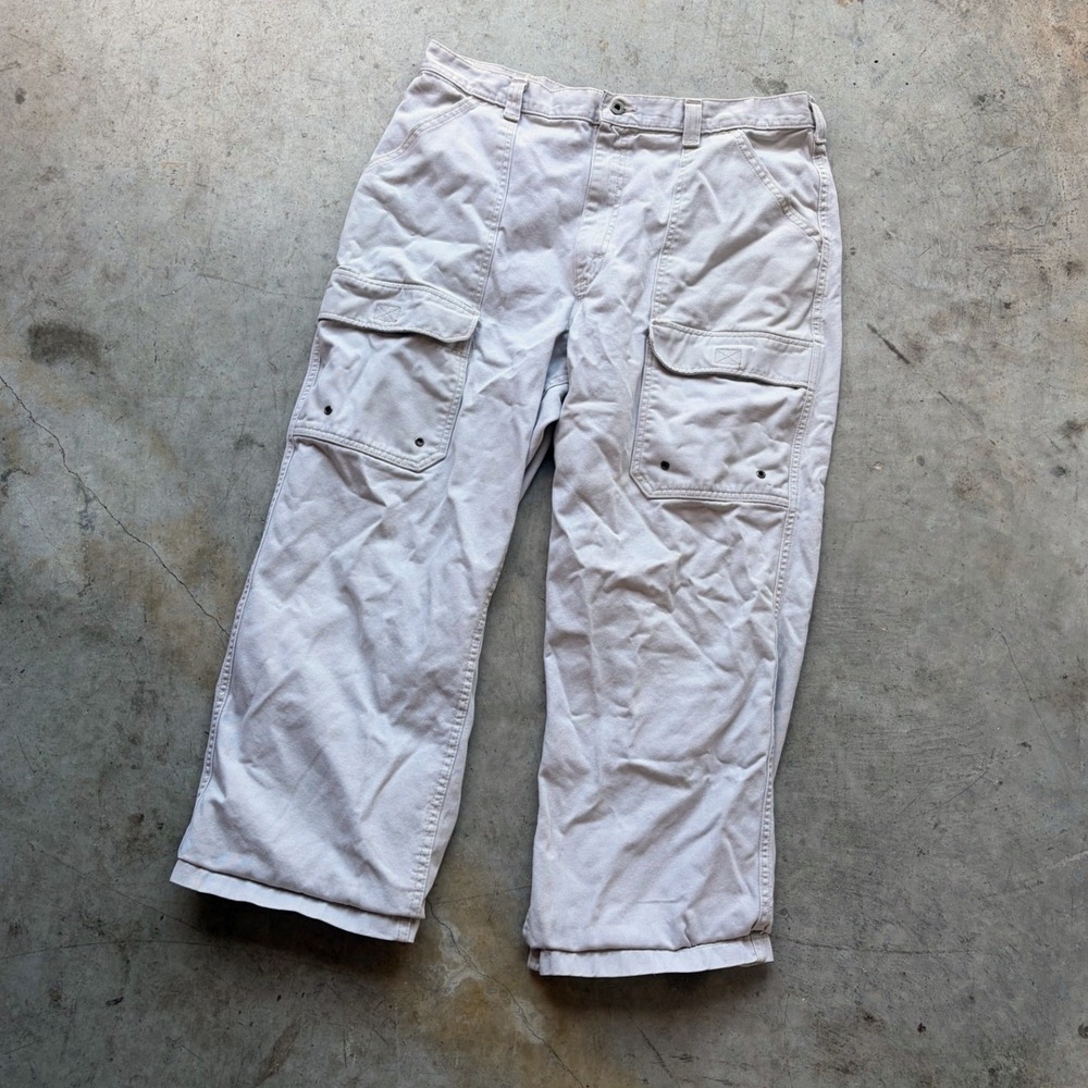 Vintage Lee Dungarees Mens Cargo Pants Khaki Wide Leg Relaxed Workwear 36x27